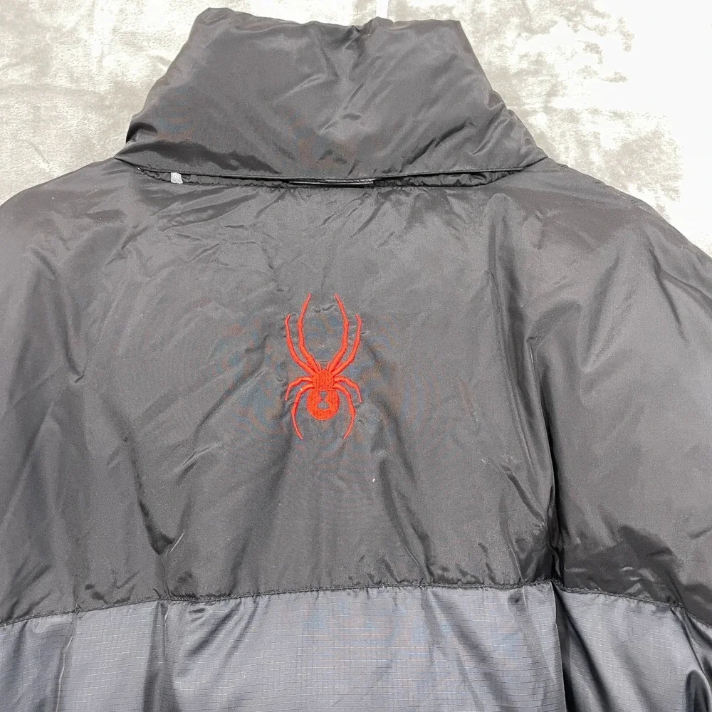 Spyder Men's XXL Puffer Jacket Grey Goose Down Feather Thick Black Hideaway Hood